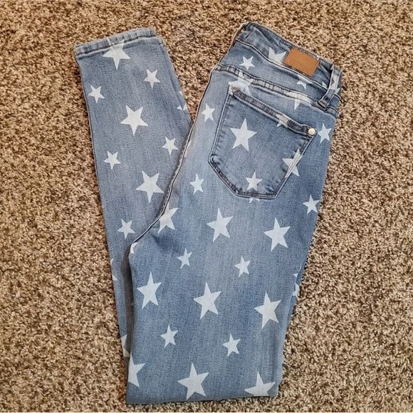 Judy Blue Jeans 9/29 Skinny Fit Star pattern rodeo 4th of July star print jeans - Picture 1 of 7